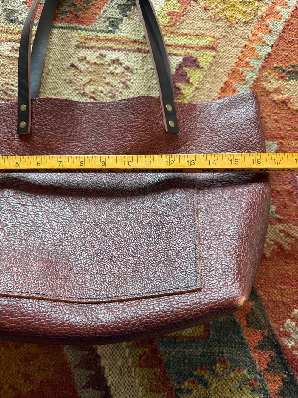 Portland Leather Classic Pebbled Leather Tote Bag in Burgundy. - Picture 8 of 12